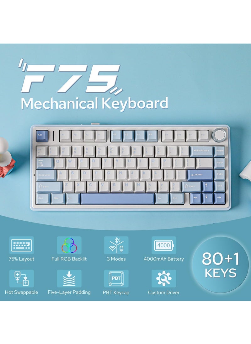 AULA - F75 Mechanical Keyboard RGB Crescent Switch Hot Swappable Gaming Keyboard with Bluetooth/2.4GHz/Wired - Image 1