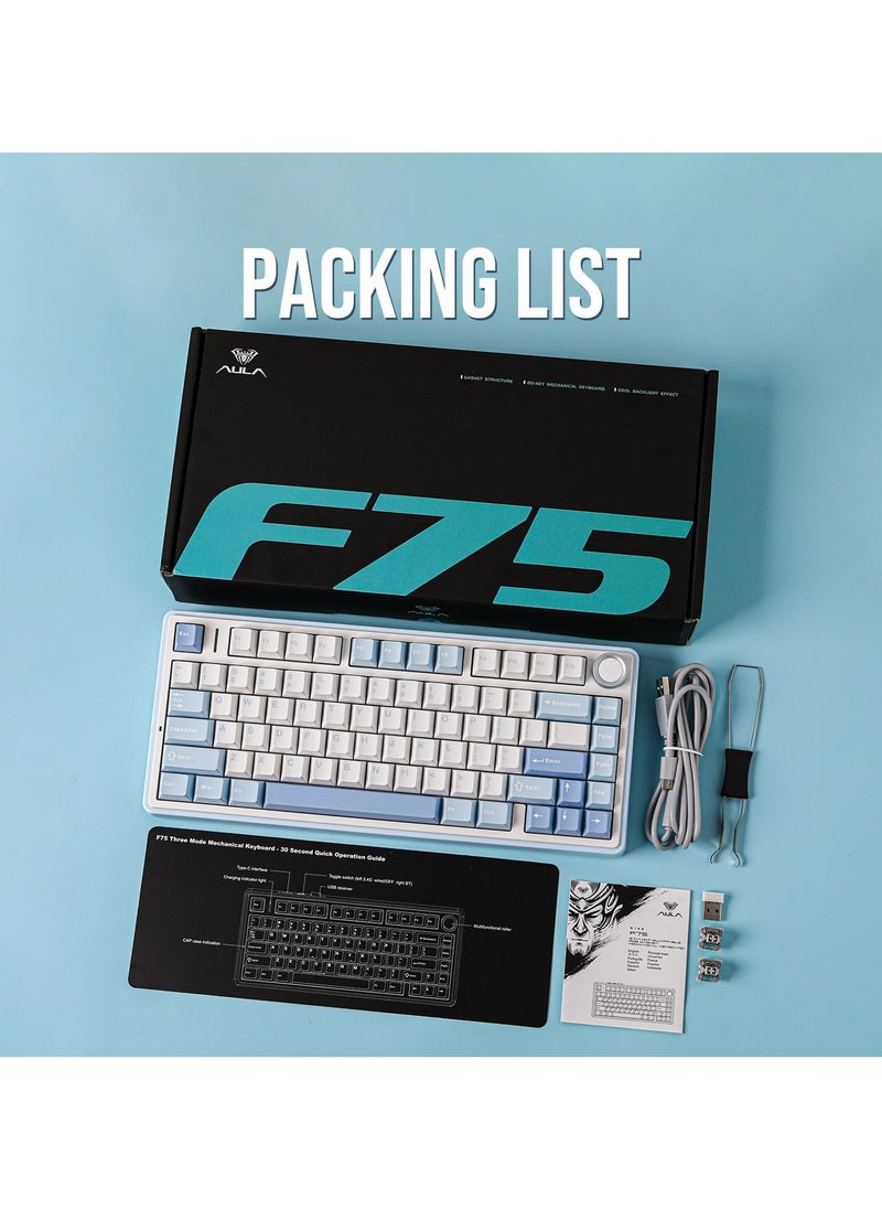 AULA - F75 Mechanical Keyboard RGB Crescent Switch Hot Swappable Gaming Keyboard with Bluetooth/2.4GHz/Wired - Image 1