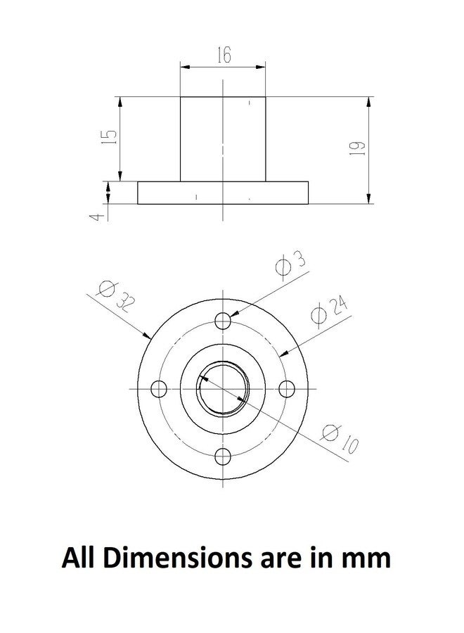 إنفينتو صامولة INVENTO عدد 2، مقاس M10، خطوة 1.5 مم، صامولة T نحاسية دائرية ذات حافة، صامولة مفردة للطابعات ثلاثية الأبعاد والروبوتات CNC - Image 2