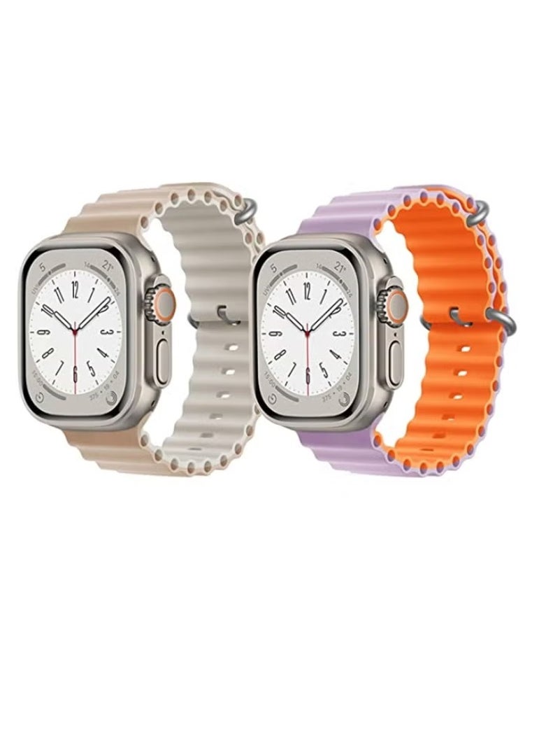 فيسوس Silicone Ocean Band Strap for Apple Watch Ultra 8 49mm Beige/White Double Side Strap with Pink/Orange Double Side Strap Set of 2 