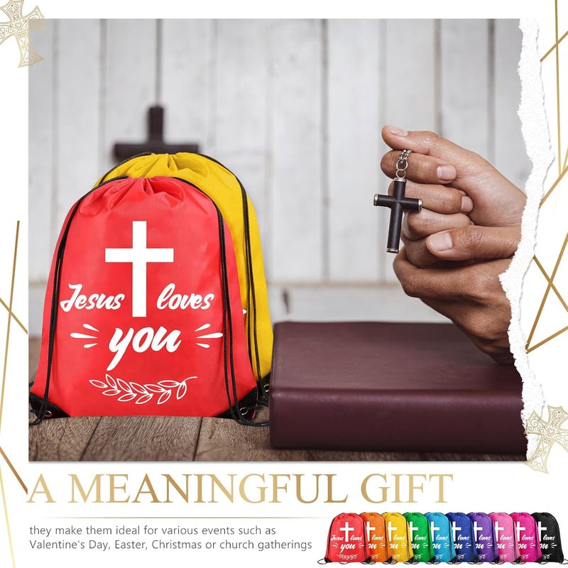 yasuwekik 50 Pieces Jesus Loves You Drawstring Backpack Bulk Vacation Bible School Backpack Christian Religious Gifts Bag for Operation Christmas Shoebox Gift Bible Verse Party Favors - Image 4
