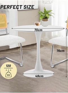 Garlo White Round Dining Table, 70CM Modern Tulip Kitchen Table 2.2CM Thickened Tabletop & Sturdy Metal Pedestal, Mid-Century Leisure Table for Dining Room, Living Room, Cafe, Small Places  - Image 3