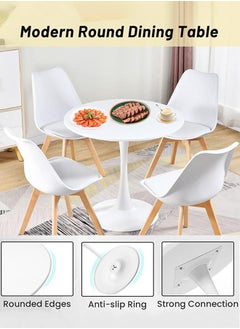 Garlo White Round Dining Table, 70CM Modern Tulip Kitchen Table 2.2CM Thickened Tabletop & Sturdy Metal Pedestal, Mid-Century Leisure Table for Dining Room, Living Room, Cafe, Small Places  - Image 4