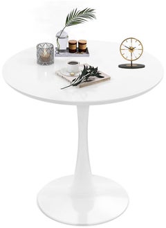 Garlo White Round Dining Table, 70CM Modern Tulip Kitchen Table 2.2CM Thickened Tabletop & Sturdy Metal Pedestal, Mid-Century Leisure Table for Dining Room, Living Room, Cafe, Small Places  - Image 1