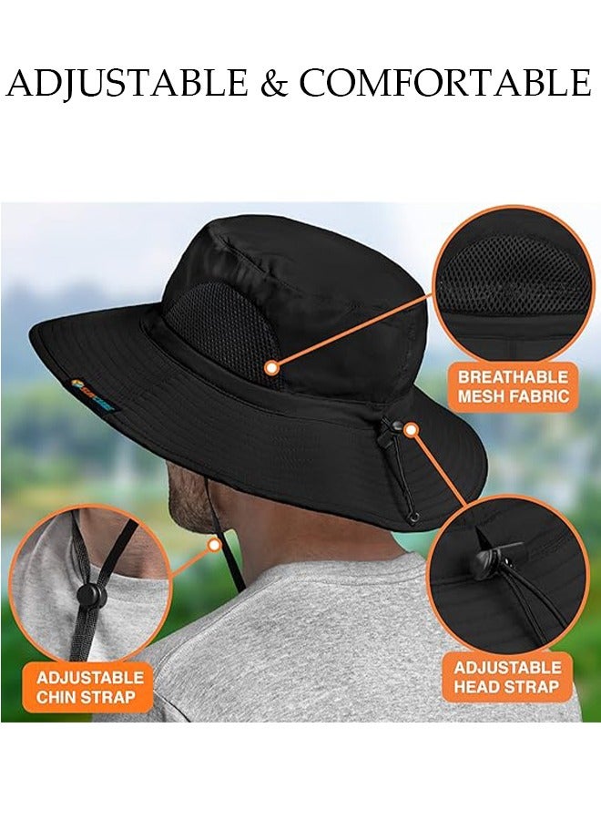 Wide Brim Sun Hat Men Women, Fishing Hats Sun UV Protection UPF 50+,  Bucket Hat,Men's Hiking Bucket Hat  Outdoor Mountaineering Quick Drying Waterproof Sun Hat Black