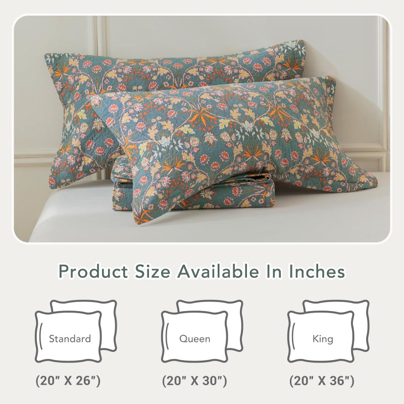 Lady Ann Cotton Quilted King Size Pillow Shams 20x36, Vibrant Paisley Floral Pattern Plant Botanical Printed King Size Pillow Cases Set of 2, Decorative Soft & Cozy Pillow Covers for Bed - Image 4