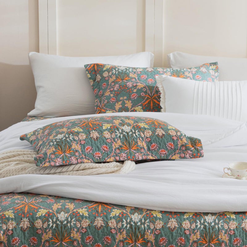 Lady Ann Cotton Quilted King Size Pillow Shams 20x36, Vibrant Paisley Floral Pattern Plant Botanical Printed King Size Pillow Cases Set of 2, Decorative Soft & Cozy Pillow Covers for Bed - Image 2
