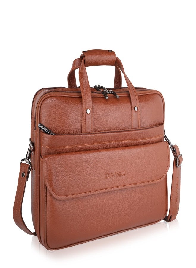 DIVISO Premium Full Grain Leather Office Bag with Velvet Lining Zipper Closure and Durable Nylon Leather Strap Spacious and Sturdy Design for Business Travel Work and Daily Use (Tan) - Image 1