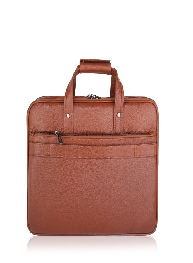 DIVISO Premium Full Grain Leather Office Bag with Velvet Lining Zipper Closure and Durable Nylon Leather Strap Spacious and Sturdy Design for Business Travel Work and Daily Use (Tan) - Image 2