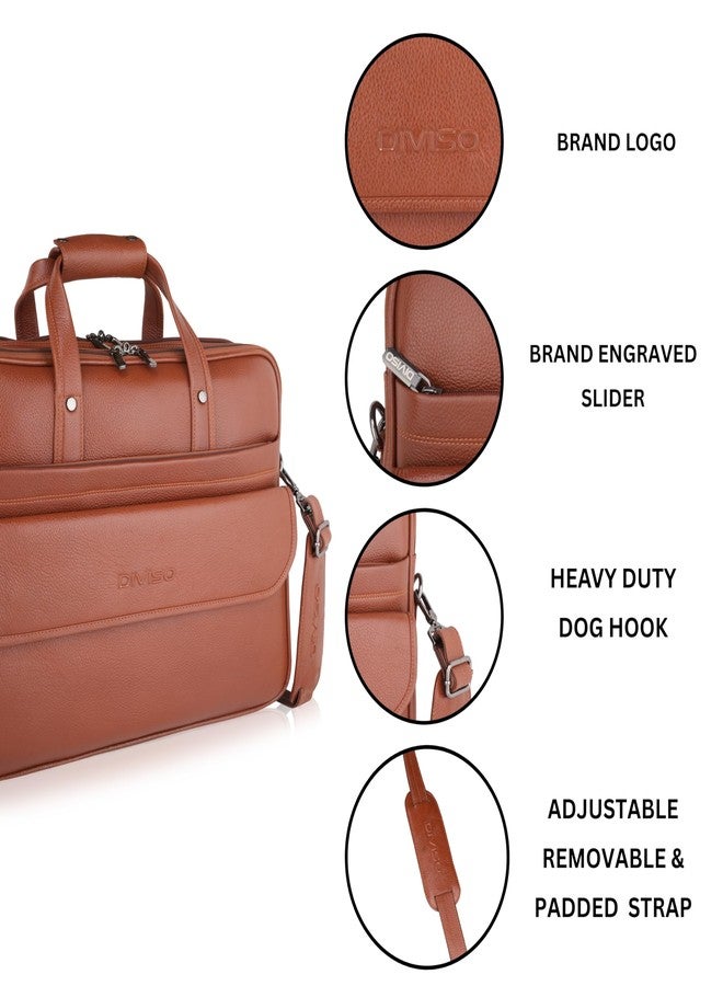 DIVISO Premium Full Grain Leather Office Bag with Velvet Lining Zipper Closure and Durable Nylon Leather Strap Spacious and Sturdy Design for Business Travel Work and Daily Use (Tan) - Image 3