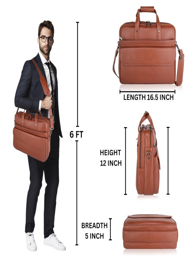 DIVISO Premium Full Grain Leather Office Bag with Velvet Lining Zipper Closure and Durable Nylon Leather Strap Spacious and Sturdy Design for Business Travel Work and Daily Use (Tan) - Image 5