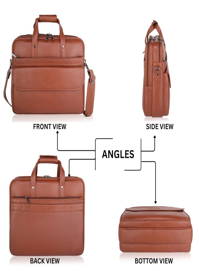 DIVISO Premium Full Grain Leather Office Bag with Velvet Lining Zipper Closure and Durable Nylon Leather Strap Spacious and Sturdy Design for Business Travel Work and Daily Use (Tan) - Image 4