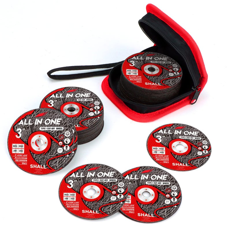 SHALL 25-Pack Cut Off Wheels 3â€ x 3/8â€ x 3/64â€ - Ultra Thin Cutting Wheel with Pouch for Angle Grinder & Cut-Off Tools - Fast Cutting Disc for INOX, Steel, Iron, Non-Ferrous Metal & PVC - Image 1