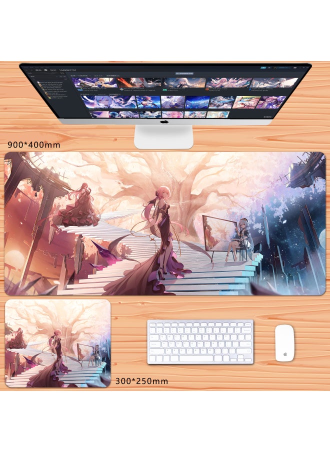 Generic - No Overlock Honkai Impact 3 Mouse Pad Extra Large Animation Kiana Dem Lisa Alicia Two-Dimensional Notebook-Color:100x50cm Thickness 3mm-Pattern:Realm Of Memories - Image 1