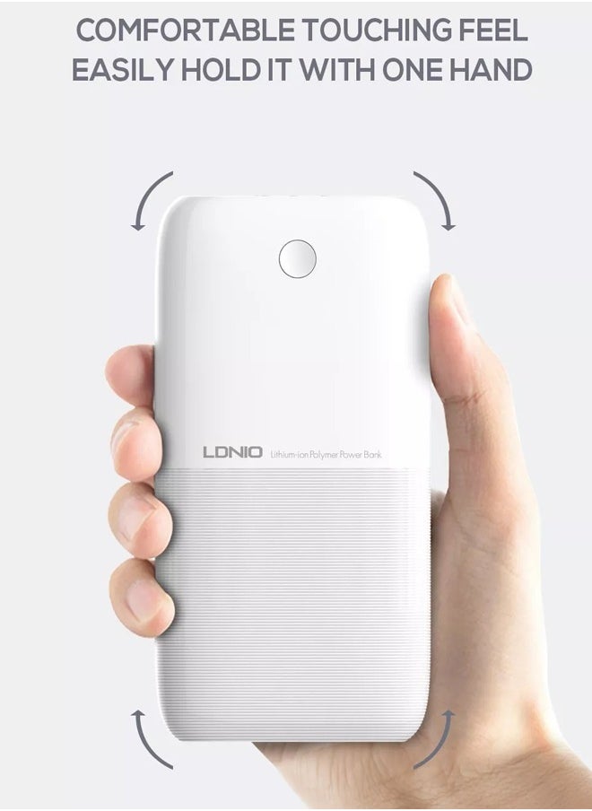 LDNIO 10000 mAh Slim power bank Dual USB Port 37W High Capacity Portable Charge power bank White  - Image 1