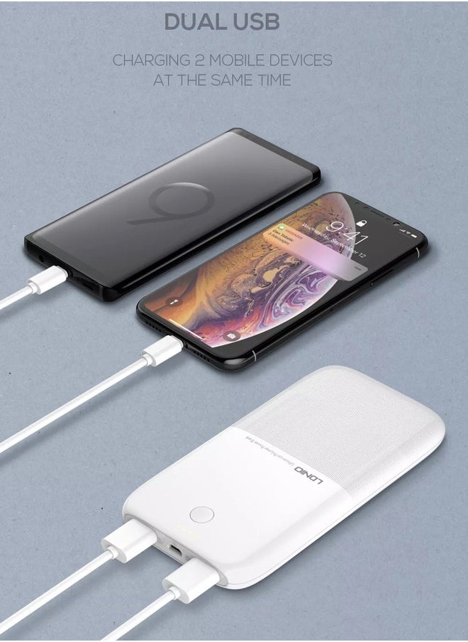 LDNIO 10000 mAh Slim power bank Dual USB Port 37W High Capacity Portable Charge power bank White  - Image 3