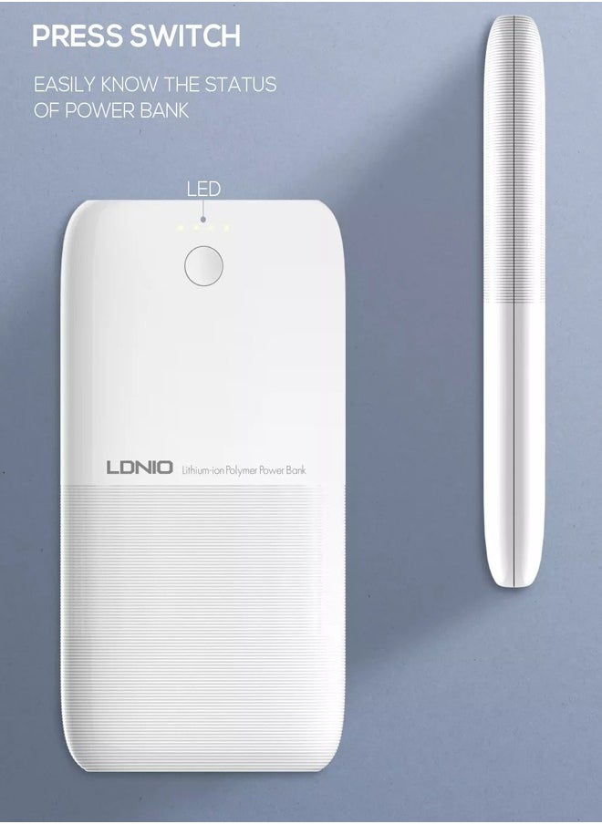 LDNIO 10000 mAh Slim power bank Dual USB Port 37W High Capacity Portable Charge power bank White  - Image 2
