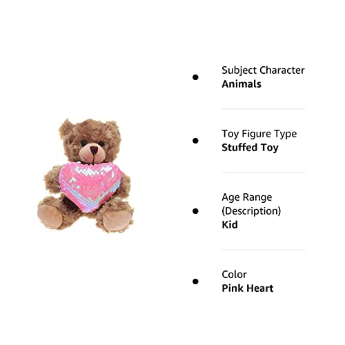 Plushland Stuffed Mocha Heart Bear - Plush Bear Toy for Kids & Adults - Embroidered Heart Pillow - Brown-6 inches (Pink Heart) - Image 5