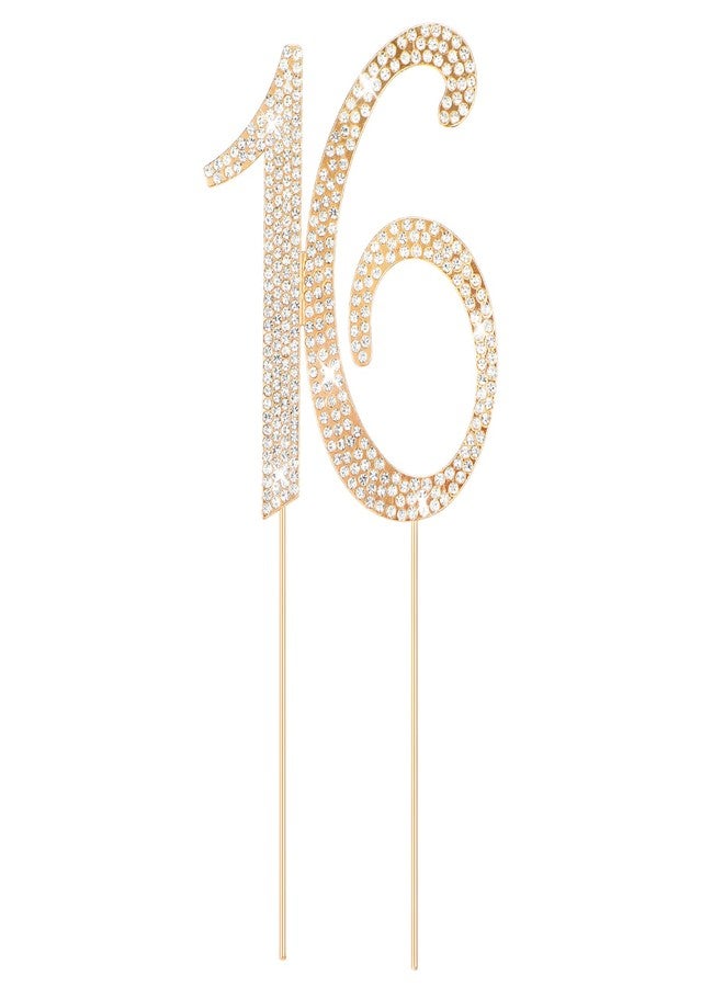DOPENSPI 16 Cake Topper, Rhinestone 16th Birthday Cake Topper Happy 16 Crystal Rhinestones Cakes Toppers Crystal Rhinestones Birthdays Cakes Decoration for Quinceanera Birthday Anniversary(Gold) - Image 1