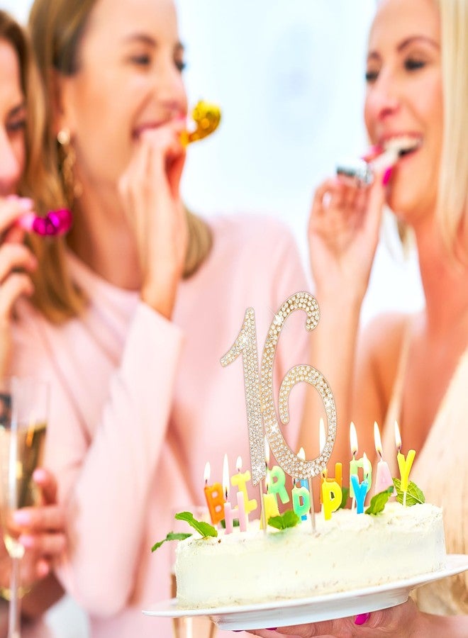DOPENSPI 16 Cake Topper, Rhinestone 16th Birthday Cake Topper Happy 16 Crystal Rhinestones Cakes Toppers Crystal Rhinestones Birthdays Cakes Decoration for Quinceanera Birthday Anniversary(Gold) - Image 5