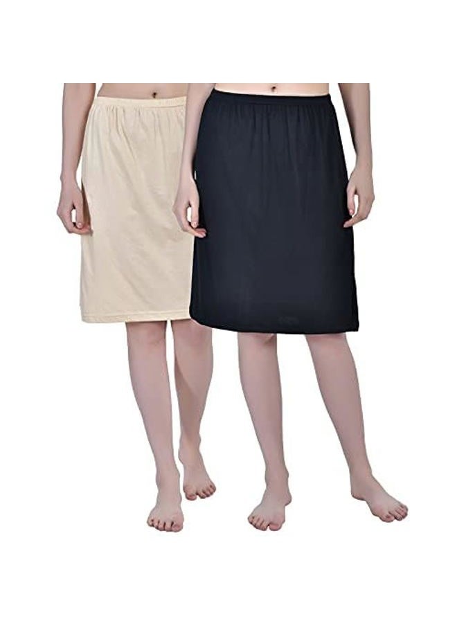 Aimly Women's Cotton Knee Length Skirt Slip - Pack of 2, 1 Black 1 Beige, 2XL - Image 2