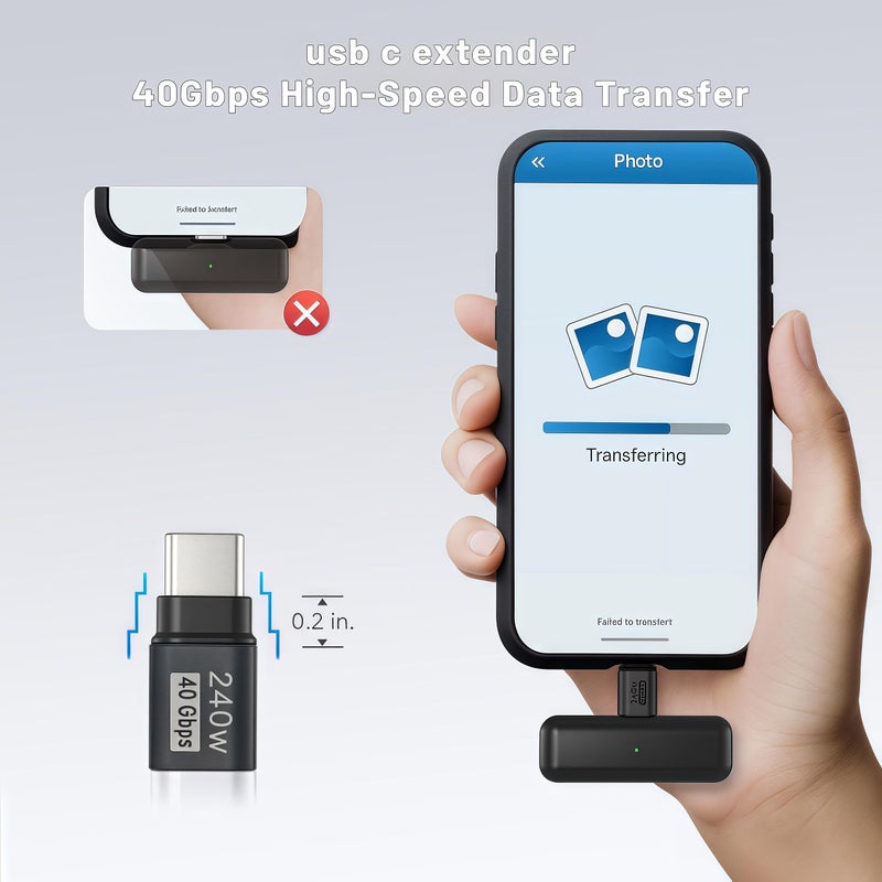 basecolors USB C Extender Adapter Straight (3 Pack) 40Gbps 240W Cable Extension Type-C Low Profile Male to Female Thunderbolt QC & Data Transfer for USB-C Devices - Image 3