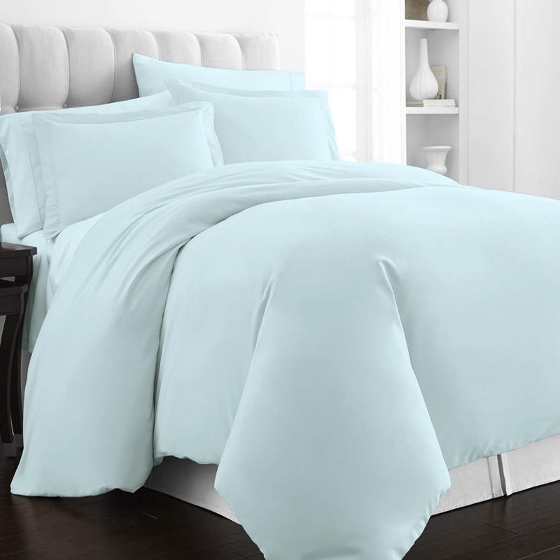PIZUNA 100% Cotton Duvet Cover Queen Size Set 230x220 cm Baby Blue, 400 Thread Count Long Staple Cotton Sateen Weave Duvet Cover Set with 2 Pillowcases (Baby Blue Bedding Duvet Cover Sets) - Image 1