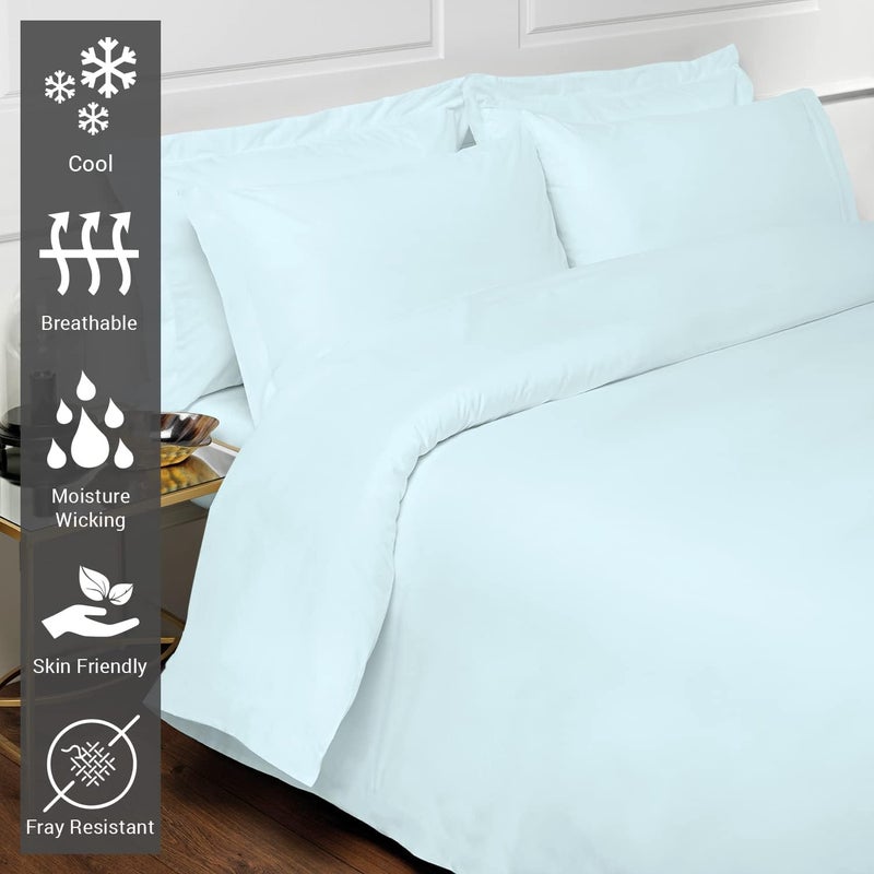 PIZUNA 100% Cotton Duvet Cover Queen Size Set 230x220 cm Baby Blue, 400 Thread Count Long Staple Cotton Sateen Weave Duvet Cover Set with 2 Pillowcases (Baby Blue Bedding Duvet Cover Sets) - Image 2