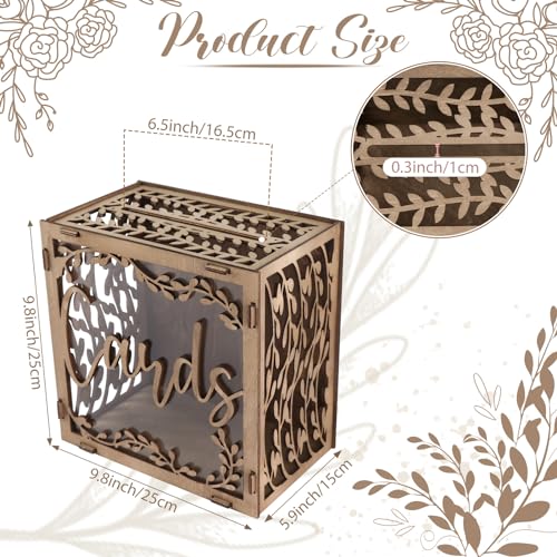 OurWarm Wedding Card Box with Window, Brown Wooden Box Wedding Decorations for Reception, Money Index Card Box for Wedding Bridal Shower Rustic Wedding Decor Party Decorations - Image 2