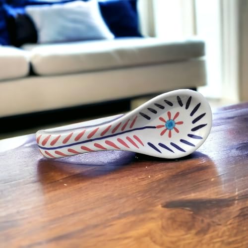Malaikah Ceramic Spoon Rest Red Leaf Print Hand-Made, Ideal for Kitchen, Tableware, Cutlery Rest, Pack of 1 - Image 5