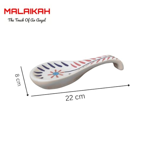 Malaikah Ceramic Spoon Rest Red Leaf Print Hand-Made, Ideal for Kitchen, Tableware, Cutlery Rest, Pack of 1 - Image 3