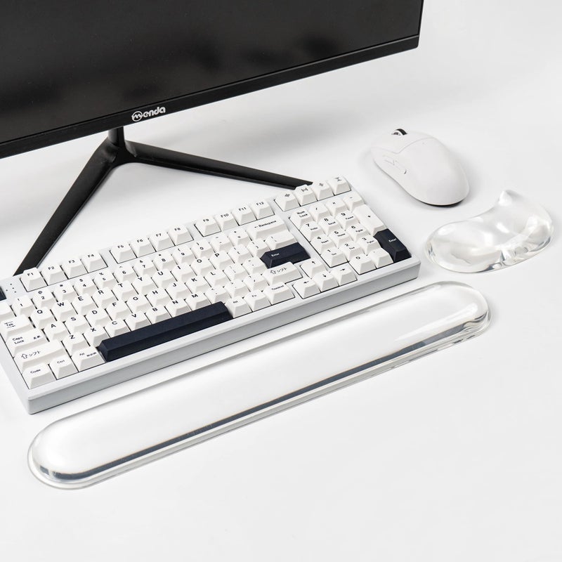Sumgsn Gel Keyboard and Mouse Wrist Rest Set â€“White Clear Wrist Rest for Computer Keyboard 60%/68%/75%, Comfort & Support for Typing and Gaming - Image 1