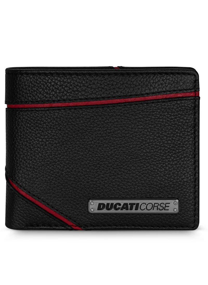 دوكاتي كورس Ducati Corse DTLGW2200702 Elegante Genuine Leather Wallet, Black, M, Casual