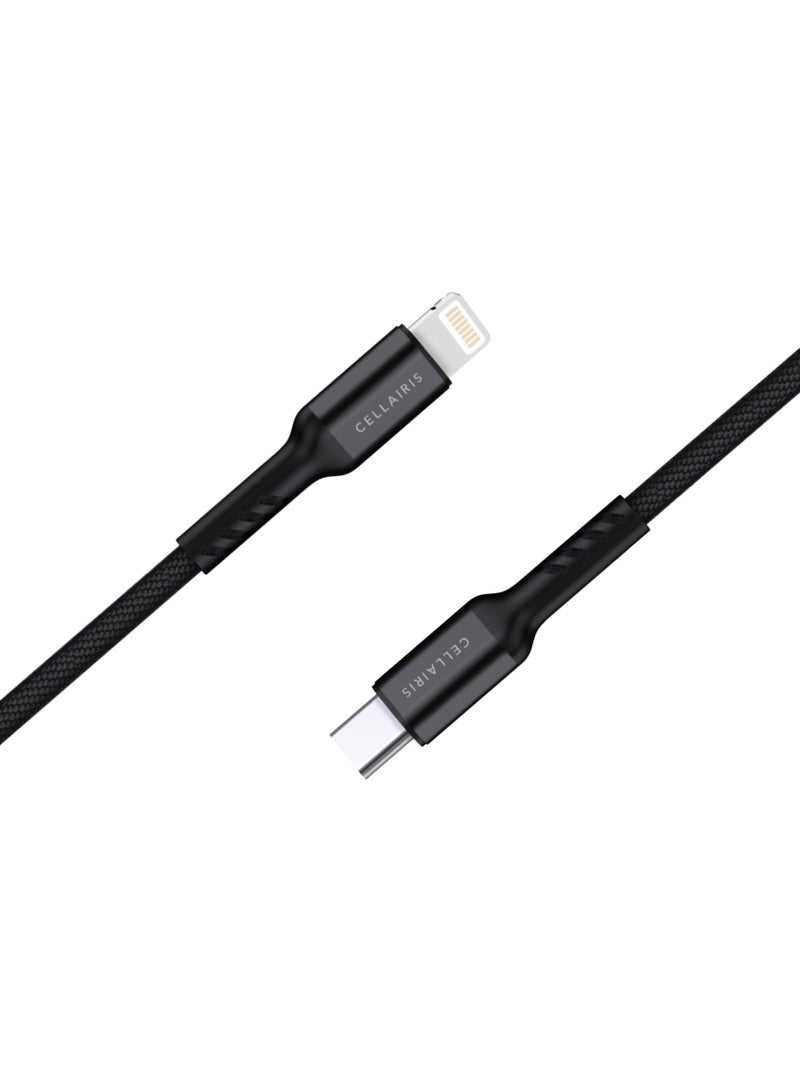 Cellairis Premium Nylon Cable PD Type-C to Lightning 1.2M - Black - Image 3