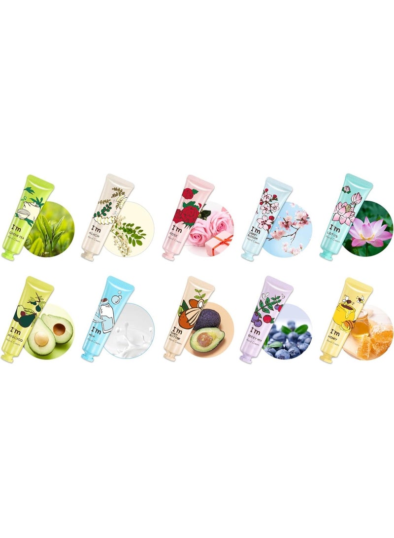 ChicAbode 10 Pack Hand Cream Gift Set, Flower Fragrance Hand Cream, Fruits Fragrance Hand Cream, Travel Size Hand Cream, Deeply Hydrating, Fast Absorption, Not Greasy, for Adults and Children, 30ml - Image 1