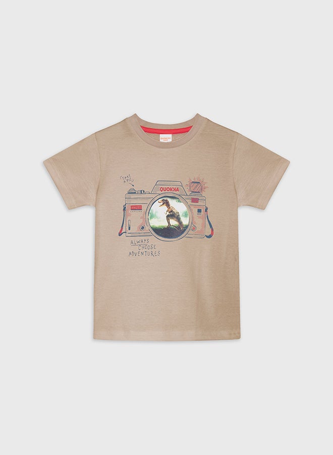 تي شيرت للأولاد بأكمام قصيرة بيج