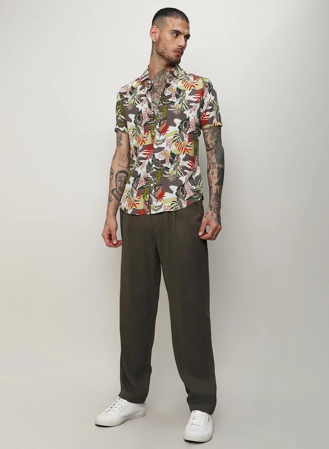Campus Sutra Artistic Jungle Print Casual Shirt by Styli