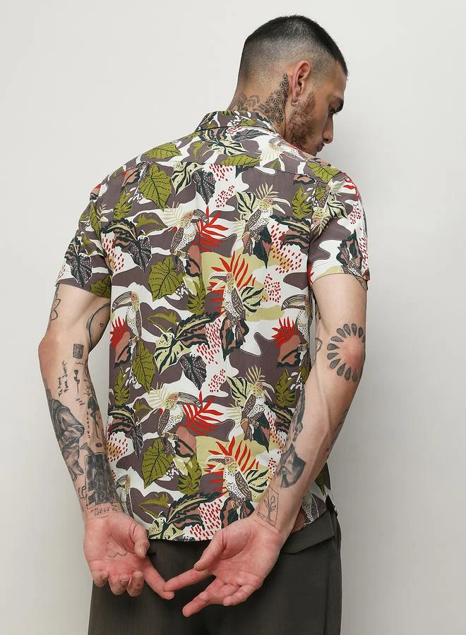 Campus Sutra Artistic Jungle Print Casual Shirt by Styli