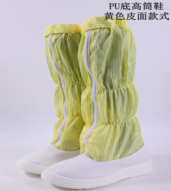 Anti-Static Long Shoes White Blue Stripe Grid Dust-Free High Shoes Spu Bottom Work Shoes - Image 1