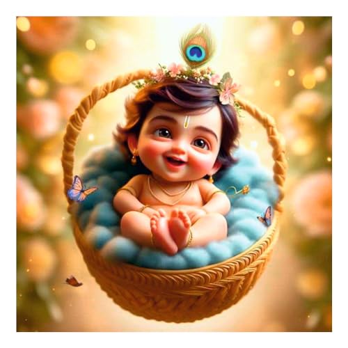 Techgifti Baby Krishna Wall Poster for Pooja Room, Office, Kids Room (Size- 41CM X 41CM) - Image 1