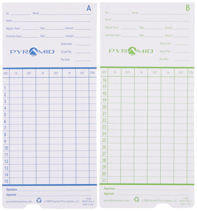Pyramid Time Systems 42415 Genuine and Authentic Time Cards for 2500, 2600 & 2650 Auto Aligning Time Clocks, 100/Pk, Teal/Orange - Image 4