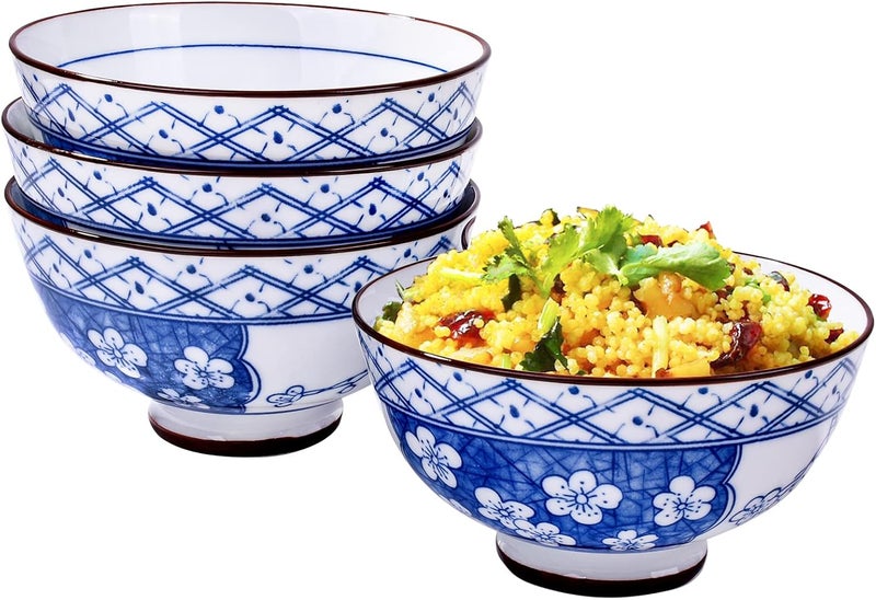BOSILI Chinese Special Blue and White Rice Bowls Sushi Bowl Set of 4 Suitable for Soup - Image 1
