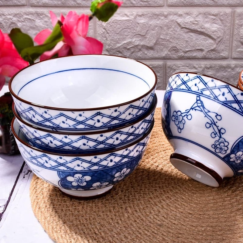 BOSILI Chinese Special Blue and White Rice Bowls Sushi Bowl Set of 4 Suitable for Soup - Image 3