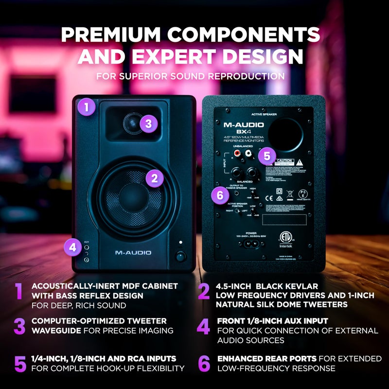 M-AUDIO BX4 Pair 4.5" Studio Monitors, HD PC Speakers for Recording and Multimedia with Music Production Software - Image 3