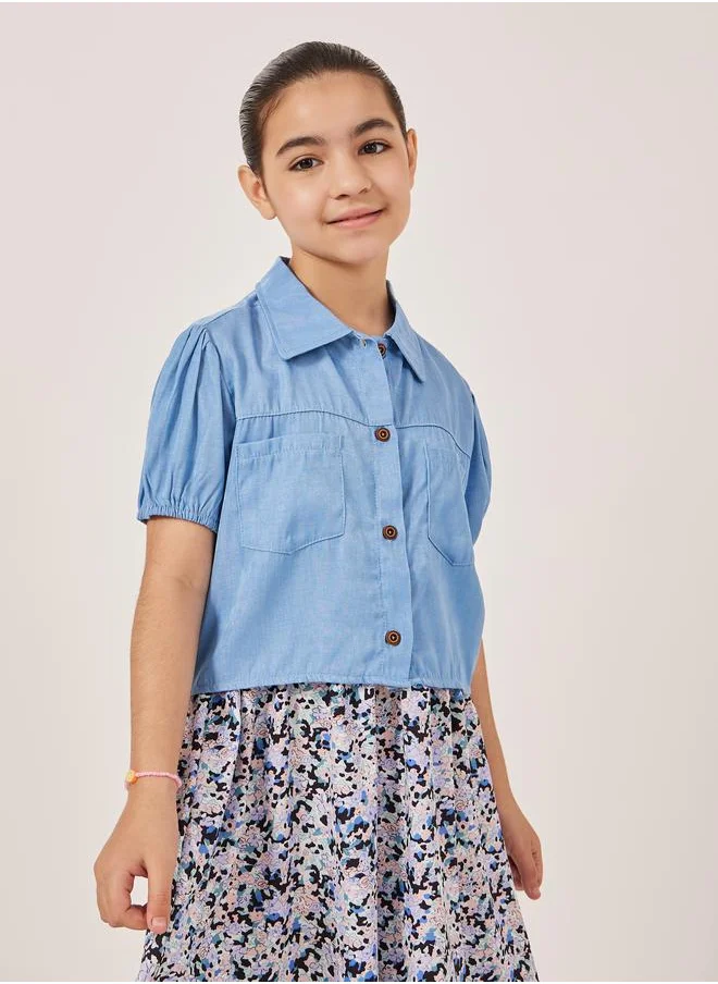 Styli Styli All-Over Print Strappy Dress with Plain Jacket