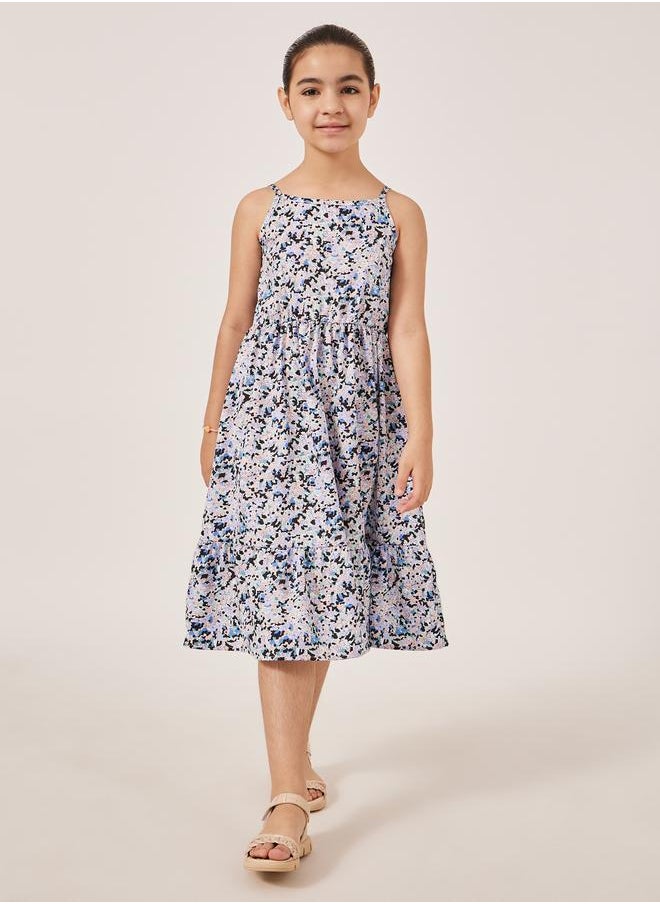 Styli Styli All-Over Print Strappy Dress with Plain Jacket  - Image 3