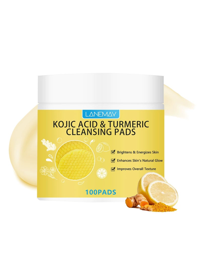 LANEMAY Turmeric Kojic Acid Cleansing Pads Gentle Exfoliating Hydrating Daily Face Wipes Compressed Facial Pads  - Image 1