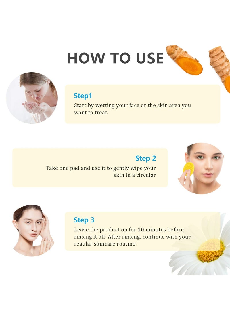 LANEMAY Turmeric Kojic Acid Cleansing Pads Gentle Exfoliating Hydrating Daily Face Wipes Compressed Facial Pads  - Image 3