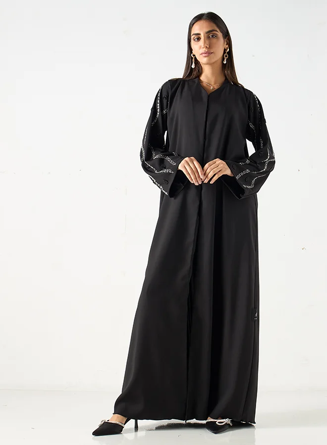 Hadiyath Al Madinah Black Embroidered Abaya - HM