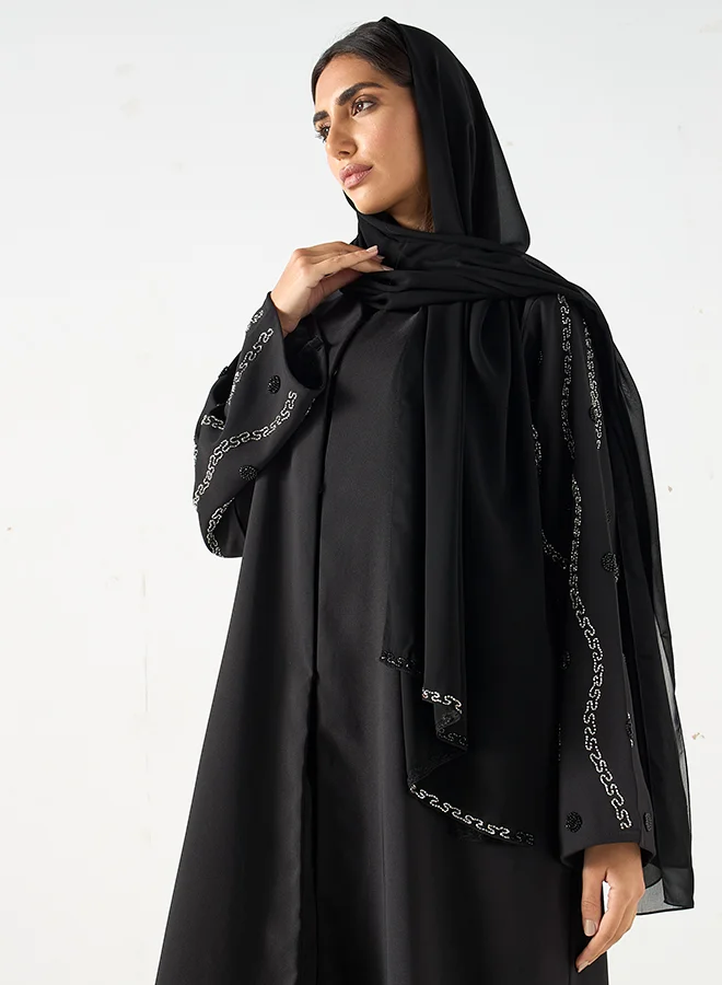 Hadiyath Al Madinah Black Embroidered Abaya - HM